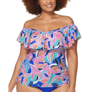 Raisins Women's 24W Plus Size Multicolor Off-The-Shoulder Tankini Top NWT